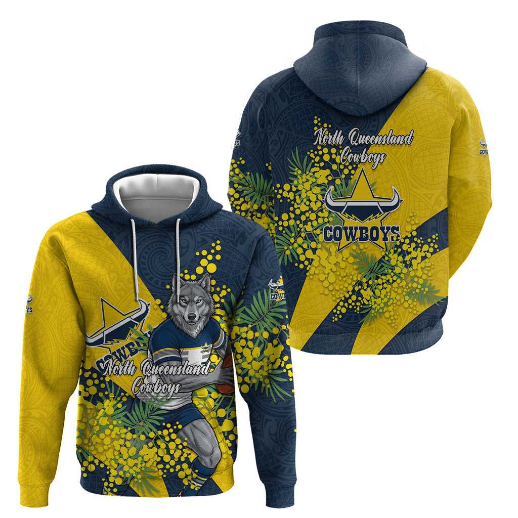 North Queensland Cowboys Hoodie Golden Wattle Floral Polynesian - Australian Flower - Rugby Mascot