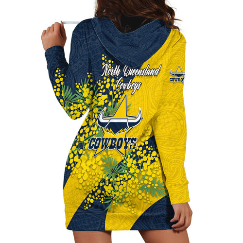 North Queensland Cowboys Hoodie Dress Golden Wattle Floral Polynesian - Australian Flower - Rugby Mascot