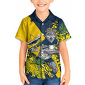 North Queensland Cowboys Kid Hawaiian Shirt Golden Wattle Floral Polynesian - Australian Flower - Rugby Mascot