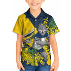 North Queensland Cowboys Kid Hawaiian Shirt Golden Wattle Floral Polynesian - Australian Flower - Rugby Mascot