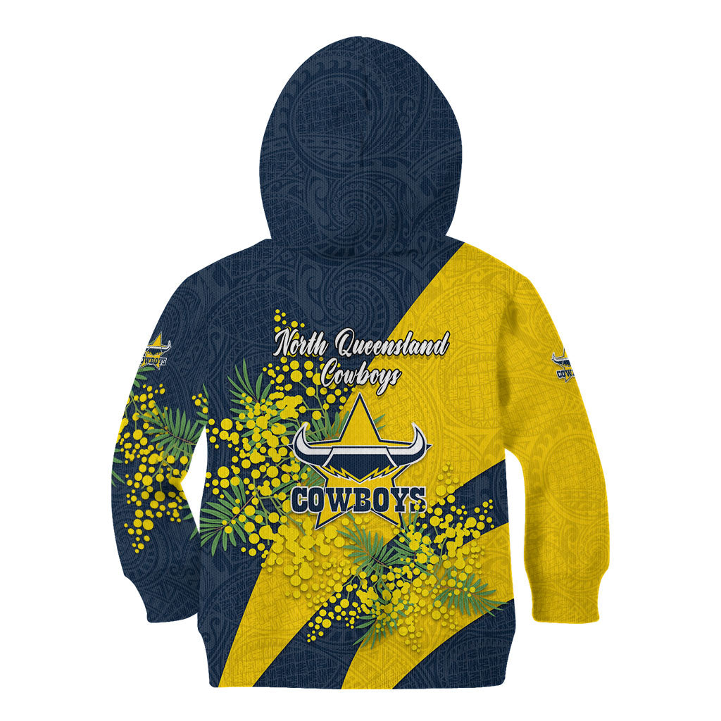 North Queensland Cowboys Kid Hoodie Golden Wattle Floral Polynesian - Australian Flower - Rugby Mascot