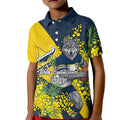 North Queensland Cowboys Kid Polo Shirt Golden Wattle Floral Polynesian - Australian Flower - Rugby Mascot
