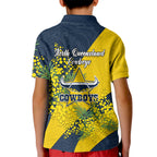 North Queensland Cowboys Kid Polo Shirt Golden Wattle Floral Polynesian - Australian Flower - Rugby Mascot