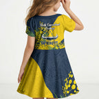 North Queensland Cowboys Kid Short Sleeve Dress Golden Wattle Floral Polynesian - Australian Flower - Rugby Mascot