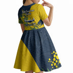 North Queensland Cowboys Kid Short Sleeve Dress Golden Wattle Floral Polynesian - Australian Flower - Rugby Mascot