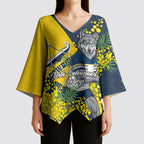 North Queensland Cowboys Kimono Sleeve Blouse Golden Wattle Floral Polynesian - Australian Flower - Rugby Mascot