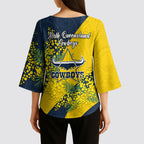 North Queensland Cowboys Kimono Sleeve Blouse Golden Wattle Floral Polynesian - Australian Flower - Rugby Mascot