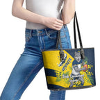 North Queensland Cowboys Leather Tote Bag Golden Wattle Floral Polynesian - Australian Flower - Rugby Mascot