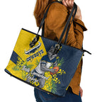 North Queensland Cowboys Leather Tote Bag Golden Wattle Floral Polynesian - Australian Flower - Rugby Mascot