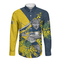 North Queensland Cowboys Long Sleeve Button Shirt Golden Wattle Floral Polynesian - Australian Flower - Rugby Mascot