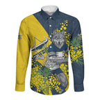 North Queensland Cowboys Long Sleeve Button Shirt Golden Wattle Floral Polynesian - Australian Flower - Rugby Mascot