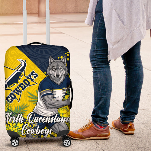 North Queensland Cowboys Luggage Cover Golden Wattle Floral Polynesian - Australian Flower - Rugby Mascot