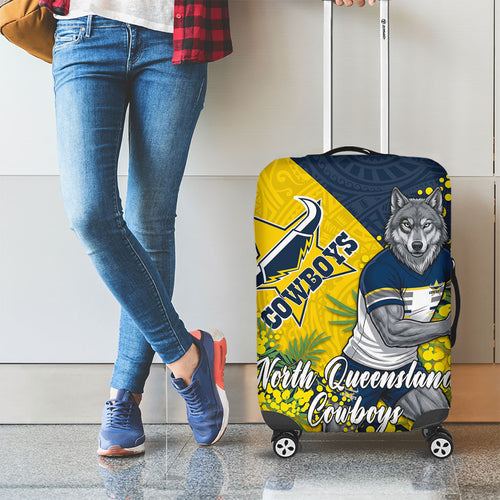 North Queensland Cowboys Luggage Cover Golden Wattle Floral Polynesian - Australian Flower - Rugby Mascot