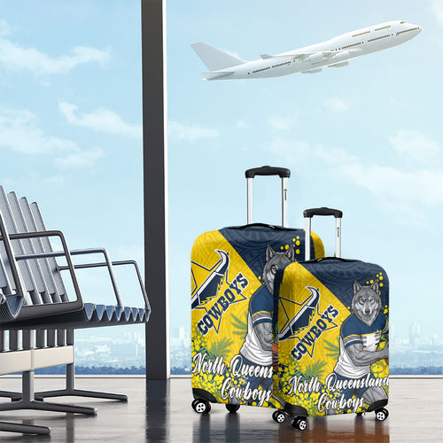 North Queensland Cowboys Luggage Cover Golden Wattle Floral Polynesian - Australian Flower - Rugby Mascot