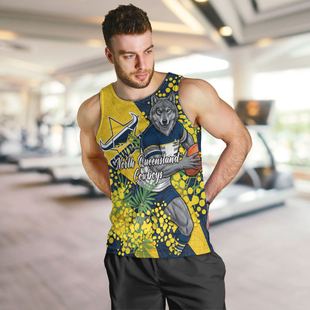 North Queensland Cowboys Men Tank Top Golden Wattle Floral Polynesian - Australian Flower - Rugby Mascot