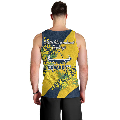 North Queensland Cowboys Men Tank Top Golden Wattle Floral Polynesian - Australian Flower - Rugby Mascot