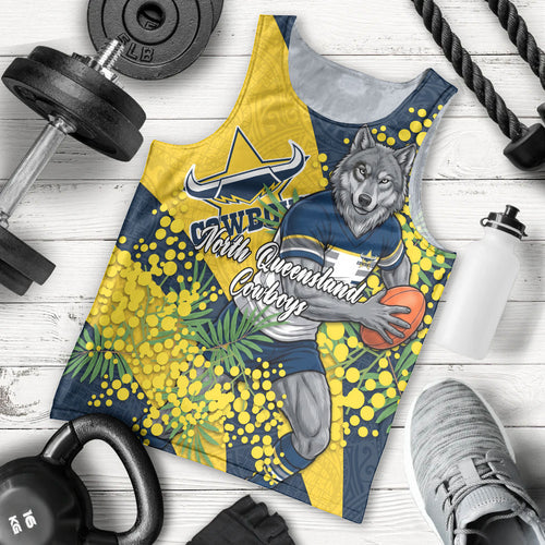 North Queensland Cowboys Men Tank Top Golden Wattle Floral Polynesian - Australian Flower - Rugby Mascot