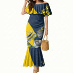 North Queensland Cowboys Mermaid Dress Golden Wattle Floral Polynesian - Australian Flower - Rugby Mascot