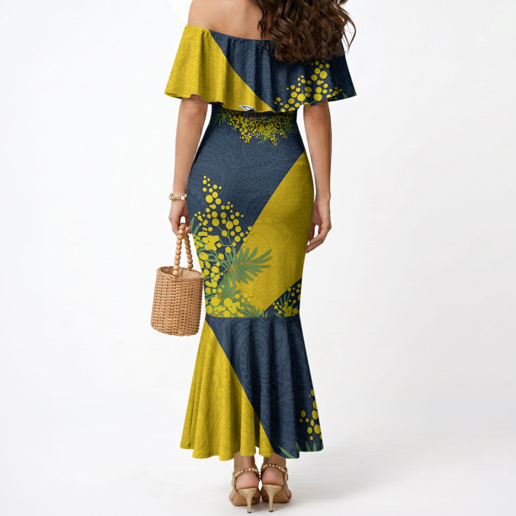 North Queensland Cowboys Mermaid Dress Golden Wattle Floral Polynesian - Australian Flower - Rugby Mascot