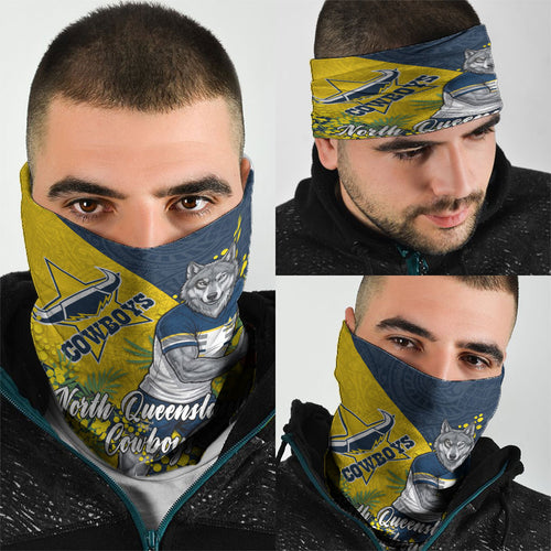 North Queensland Cowboys Neck Gaiter Golden Wattle Floral Polynesian - Australian Flower - Rugby Mascot