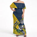 North Queensland Cowboys Off Shoulder Maxi Dress Golden Wattle Floral Polynesian - Australian Flower - Rugby Mascot