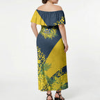 North Queensland Cowboys Off Shoulder Maxi Dress Golden Wattle Floral Polynesian - Australian Flower - Rugby Mascot