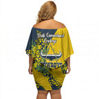 North Queensland Cowboys Off Shoulder Short Dress Golden Wattle Floral Polynesian - Australian Flower - Rugby Mascot