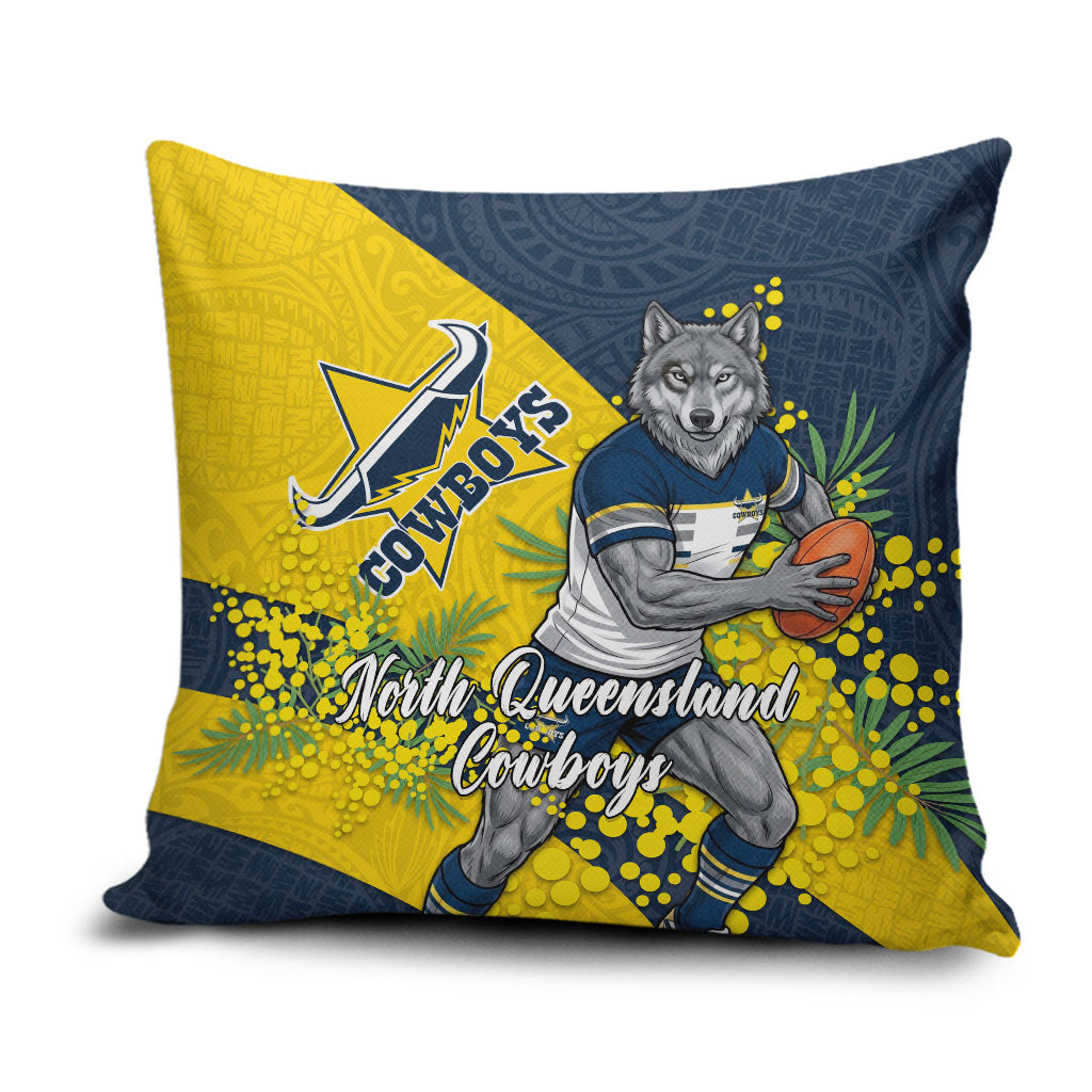 North Queensland Cowboys Pillow Cover Golden Wattle Floral Polynesian - Australian Flower - Rugby Mascot