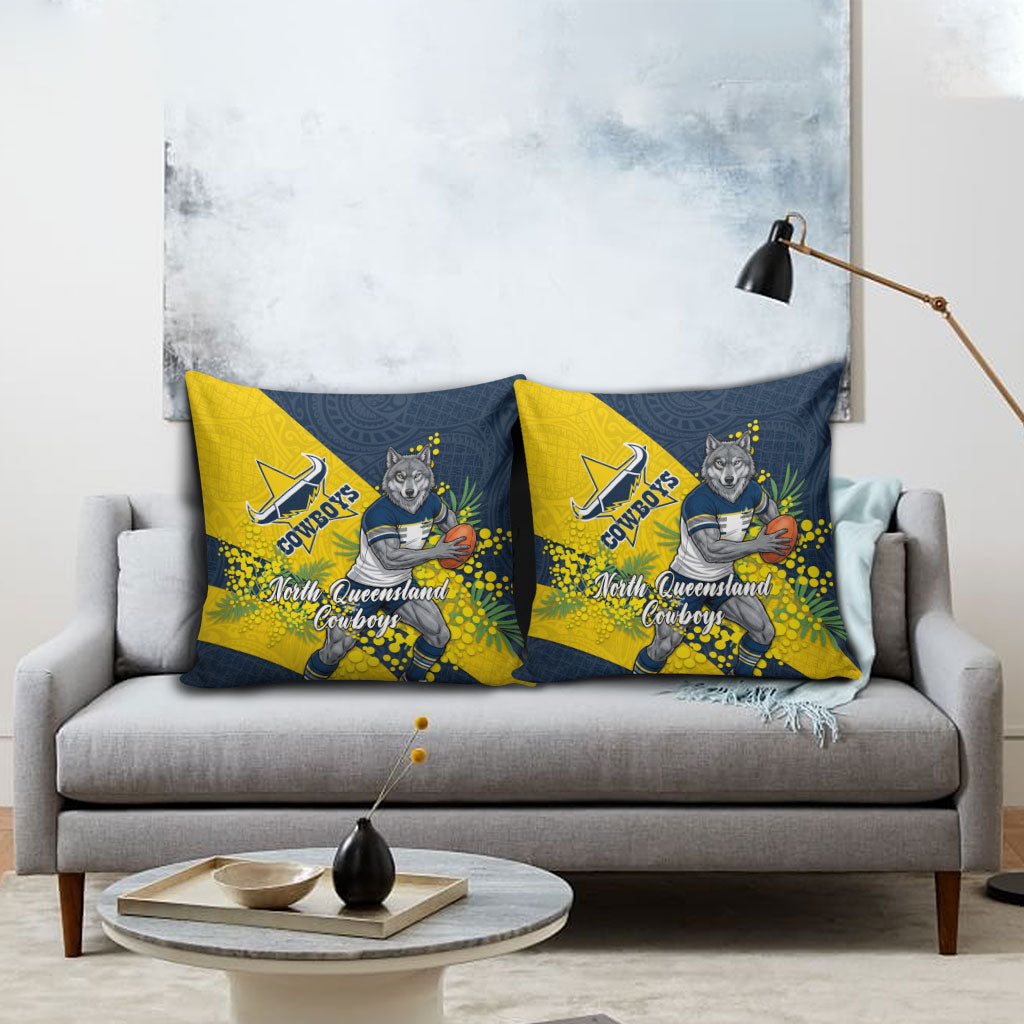 North Queensland Cowboys Pillow Cover Golden Wattle Floral Polynesian - Australian Flower - Rugby Mascot