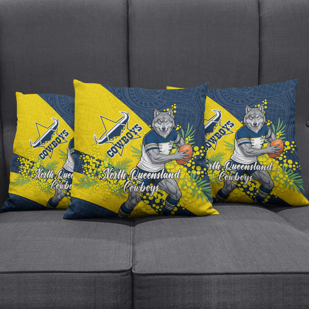 North Queensland Cowboys Pillow Cover Golden Wattle Floral Polynesian - Australian Flower - Rugby Mascot