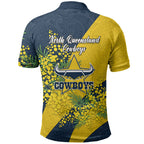 North Queensland Cowboys Polo Shirt Golden Wattle Floral Polynesian - Australian Flower - Rugby Mascot