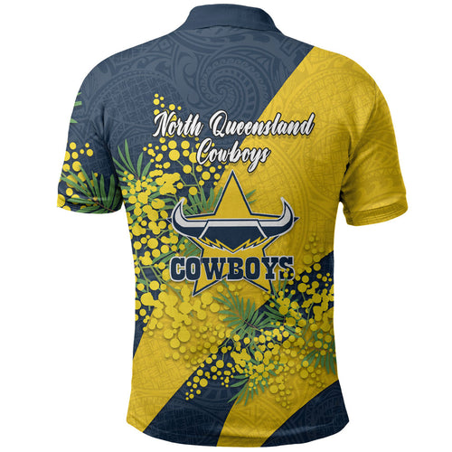 North Queensland Cowboys Polo Shirt Golden Wattle Floral Polynesian - Australian Flower - Rugby Mascot