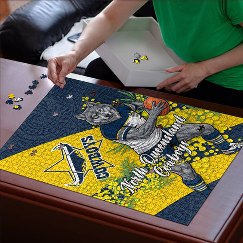 North Queensland Cowboys Puzzle Golden Wattle Floral Polynesian - Australian Flower - Rugby Mascot