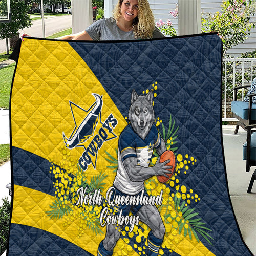 North Queensland Cowboys Quilt Golden Wattle Floral Polynesian - Australian Flower - Rugby Mascot