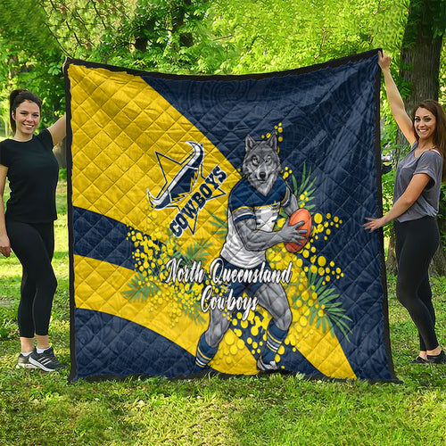 North Queensland Cowboys Quilt Golden Wattle Floral Polynesian - Australian Flower - Rugby Mascot