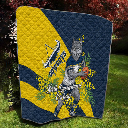 North Queensland Cowboys Quilt Golden Wattle Floral Polynesian - Australian Flower - Rugby Mascot