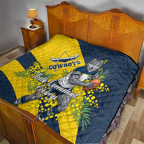 North Queensland Cowboys Quilt Golden Wattle Floral Polynesian - Australian Flower - Rugby Mascot