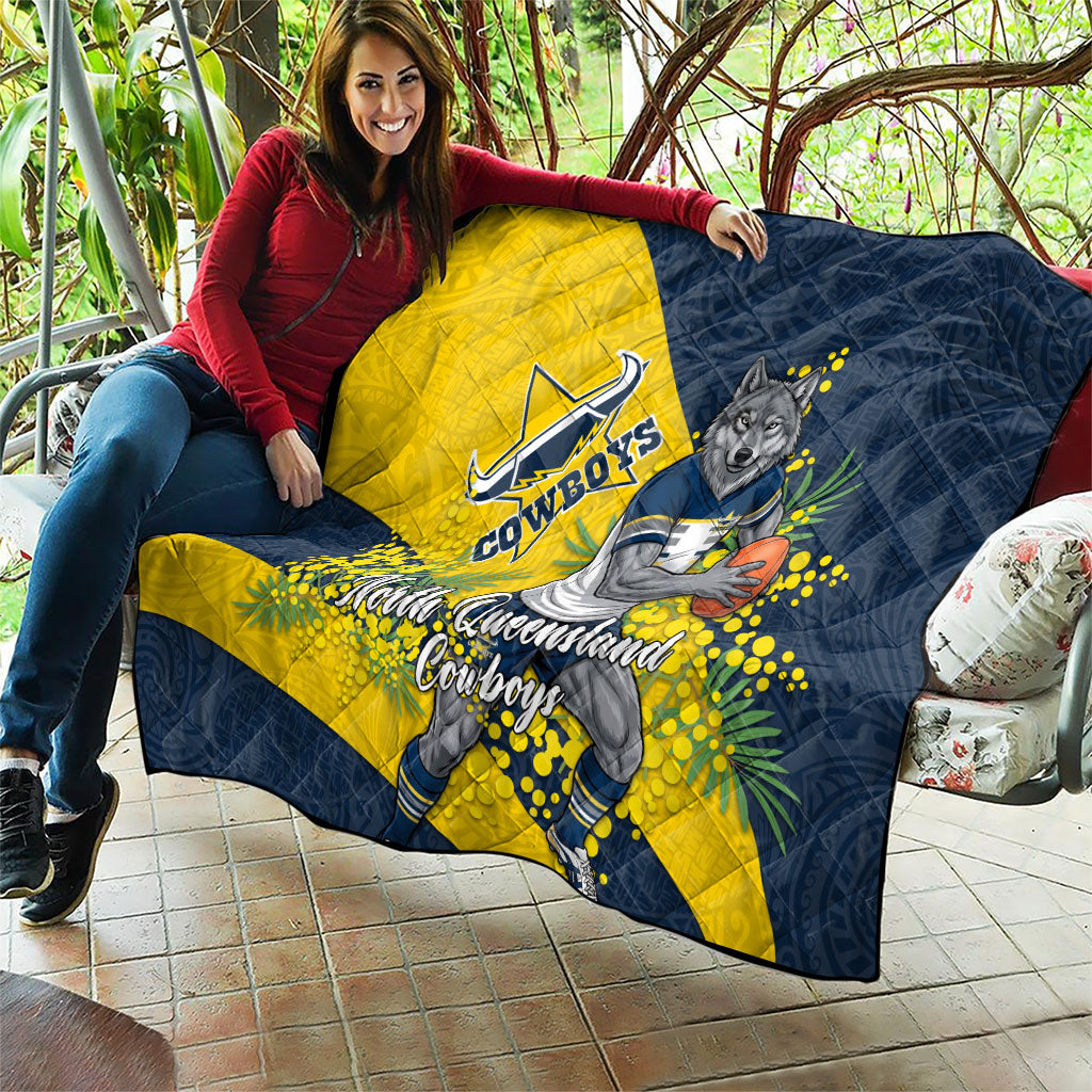 North Queensland Cowboys Quilt Golden Wattle Floral Polynesian - Australian Flower - Rugby Mascot