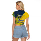 North Queensland Cowboys Raglan Cropped T Shirt Golden Wattle Floral Polynesian - Australian Flower - Rugby Mascot