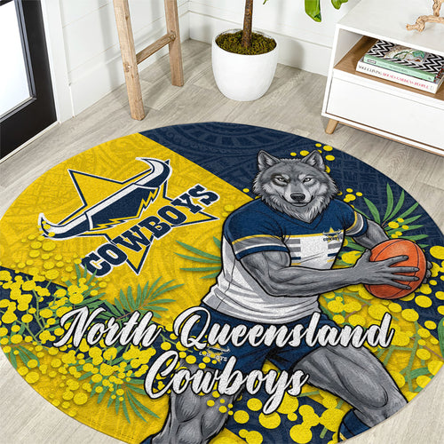 North Queensland Cowboys Round Carpet Golden Wattle Floral Polynesian - Australian Flower - Rugby Mascot