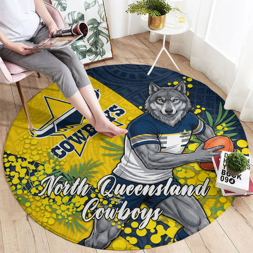 North Queensland Cowboys Round Carpet Golden Wattle Floral Polynesian - Australian Flower - Rugby Mascot