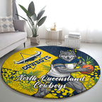North Queensland Cowboys Round Carpet Golden Wattle Floral Polynesian - Australian Flower - Rugby Mascot