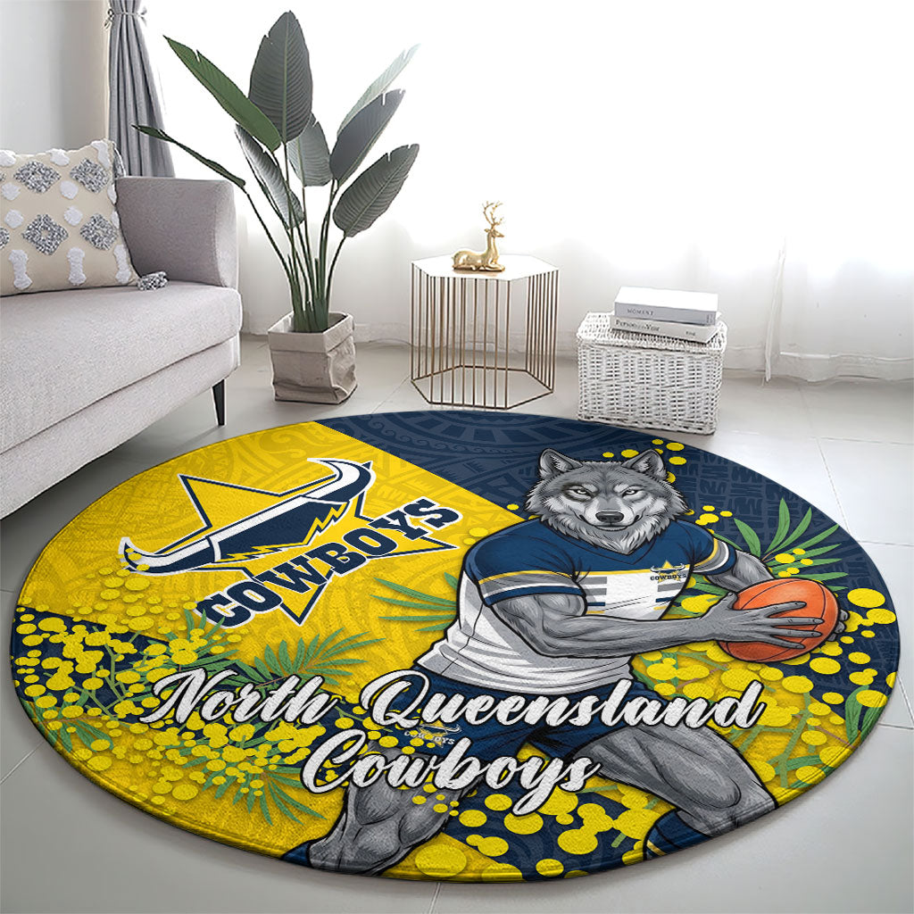 North Queensland Cowboys Round Carpet Golden Wattle Floral Polynesian - Australian Flower - Rugby Mascot