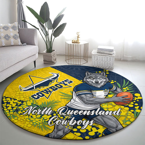 North Queensland Cowboys Round Carpet Golden Wattle Floral Polynesian - Australian Flower - Rugby Mascot