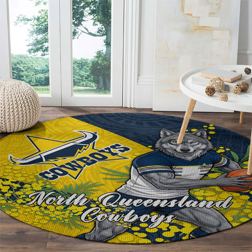 North Queensland Cowboys Round Carpet Golden Wattle Floral Polynesian - Australian Flower - Rugby Mascot