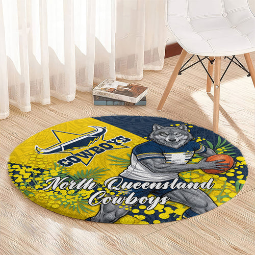 North Queensland Cowboys Round Carpet Golden Wattle Floral Polynesian - Australian Flower - Rugby Mascot