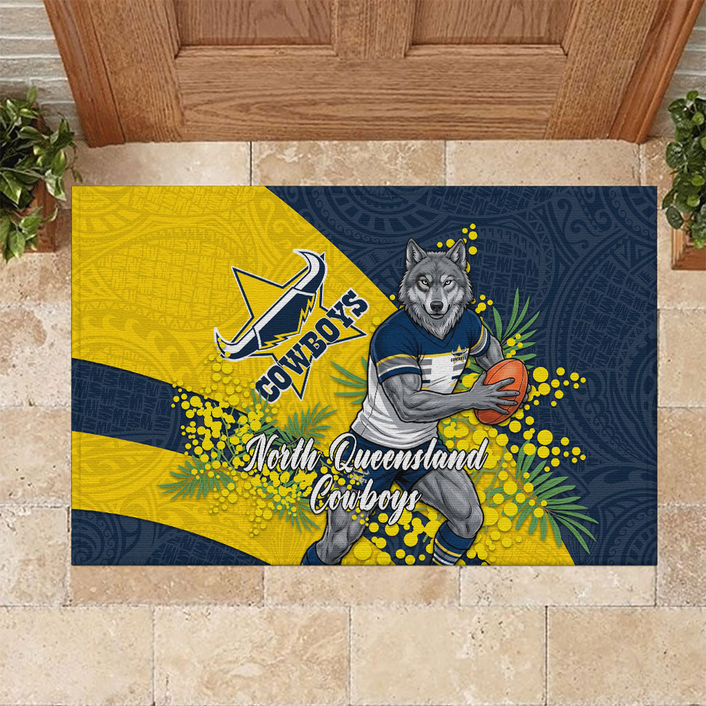 North Queensland Cowboys Rubber Doormat Golden Wattle Floral Polynesian - Australian Flower - Rugby Mascot