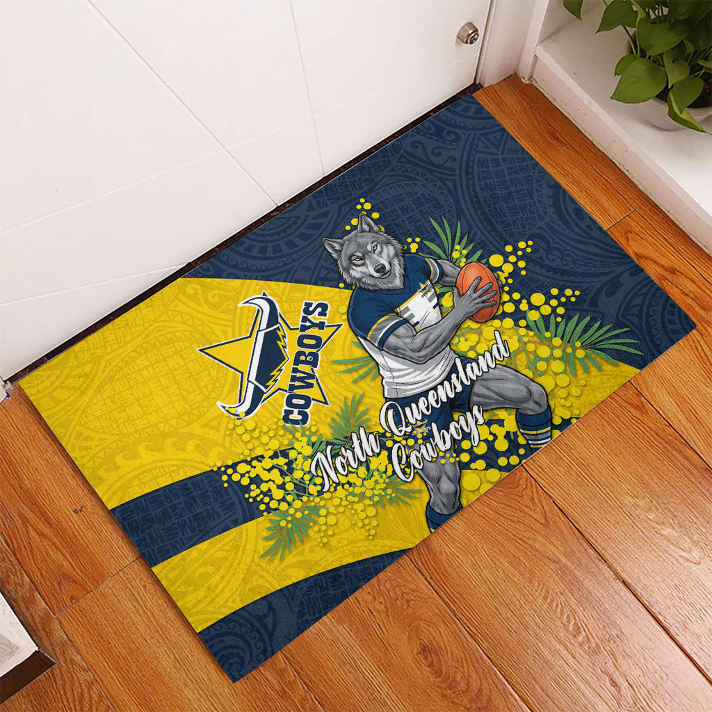North Queensland Cowboys Rubber Doormat Golden Wattle Floral Polynesian - Australian Flower - Rugby Mascot
