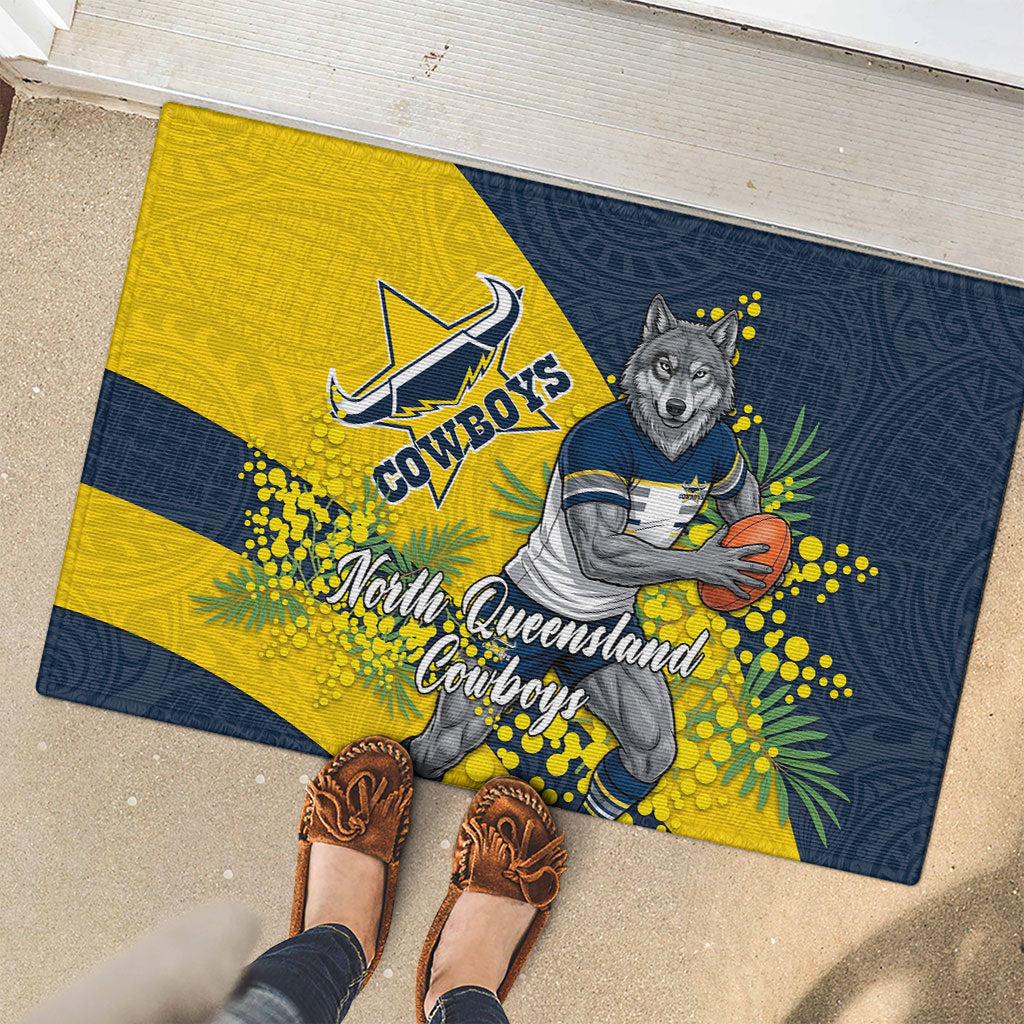 North Queensland Cowboys Rubber Doormat Golden Wattle Floral Polynesian - Australian Flower - Rugby Mascot