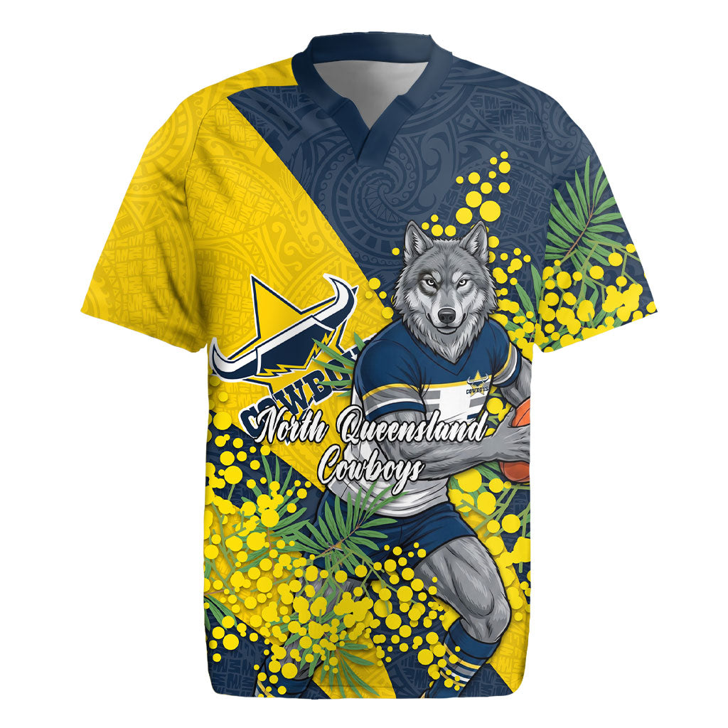 North Queensland Cowboys Rugby Jersey Golden Wattle Floral Polynesian - Australian Flower - Rugby Mascot